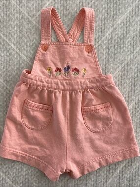 VTG)Gymboree Rainbow Tag Pink Embroidered Floral Overall Shorts Girl’s Size XXS